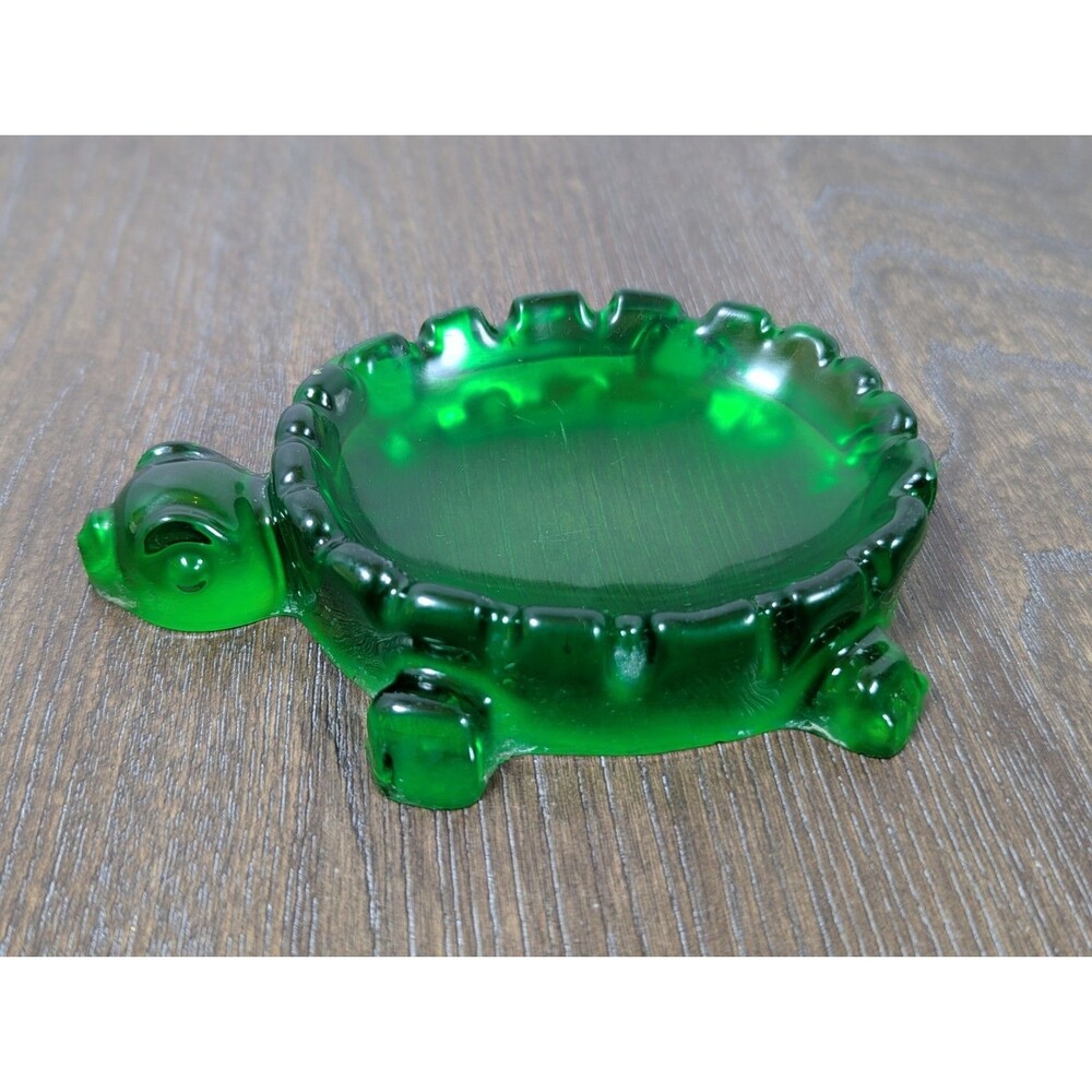 VTG MCM Turtle Ashtray Green Resin 70s Retro 5" Trinket Tray Soap Dish